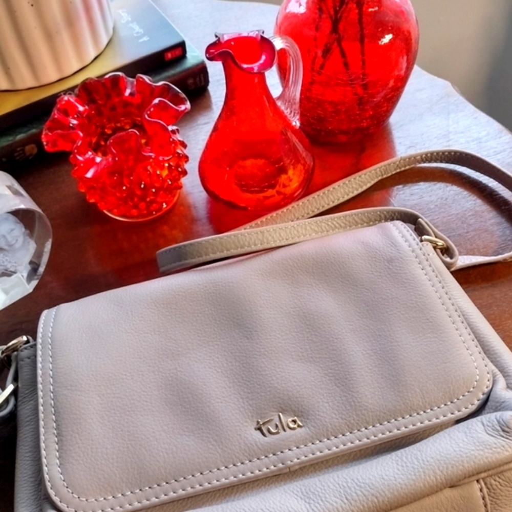 Tula Light Gray Leather Crossbody Bag